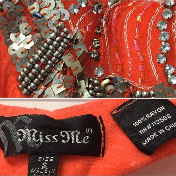 Miss Me Embellished Tank Women's Size Small Burnout Orange Very good used condit - Picture 5 of 6